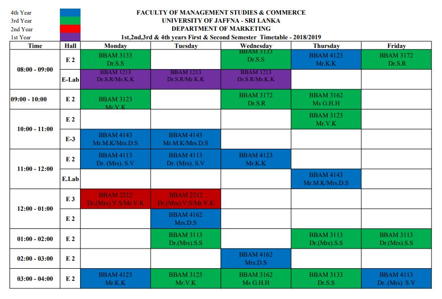 Lectures Schedule – Department of Marketing
